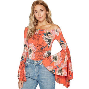 FREE PEOPLE Women's NWT Orange Floral Bell Sleeve